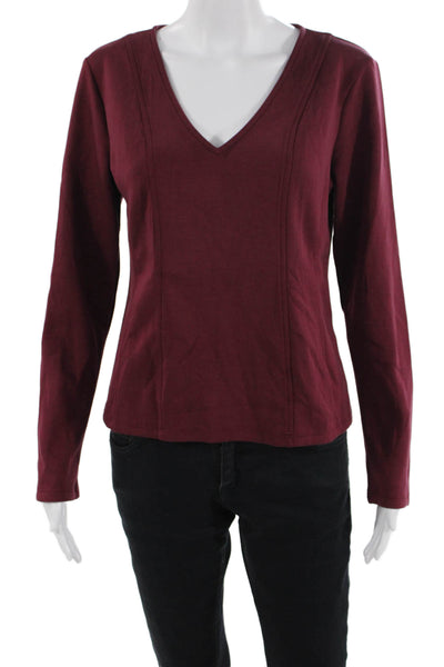 Banana Republic Women Red V-Neck Long Sleeve Basic Top Size M