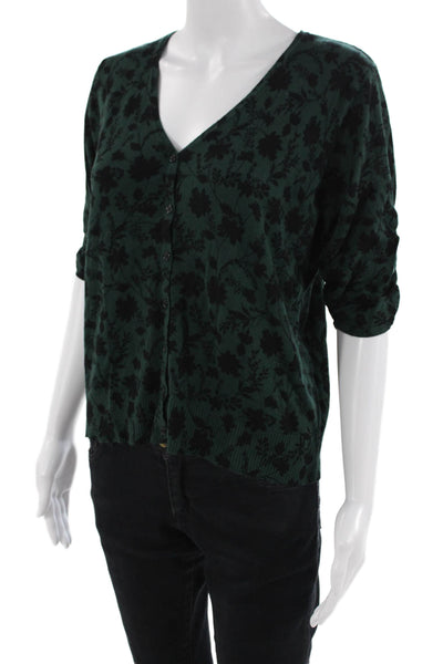 Daniel Rainn Women Cardigan Black Floral V-Neck Button 3/4 Sleeve Size M