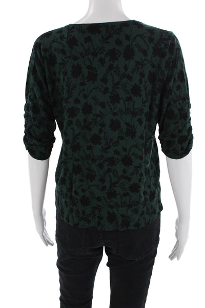 Daniel Rainn Women Cardigan Black Floral V-Neck Button 3/4 Sleeve Size M