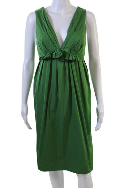 Lida Baday Womens Green V-Neck Shift Dress Sleeveless Zip Size 8