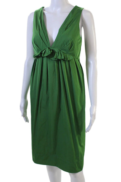 Lida Baday Womens Green V-Neck Shift Dress Sleeveless Zip Size 8