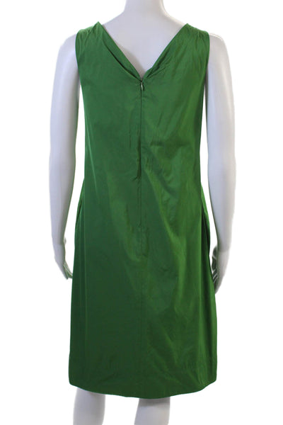 Lida Baday Womens Green V-Neck Shift Dress Sleeveless Zip Size 8