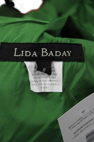 Lida Baday Womens Green V-Neck Shift Dress Sleeveless Zip Size 8