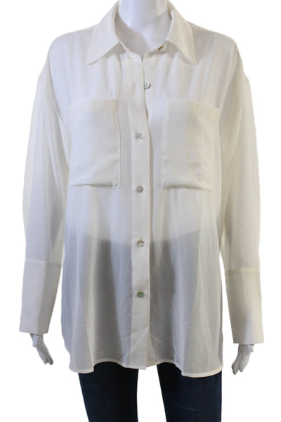 Pistola Womens Basic White Collared Button-Up Blouse Long Sleeve Size S