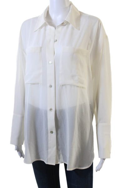 Pistola Womens Basic White Collared Button-Up Blouse Long Sleeve Size S