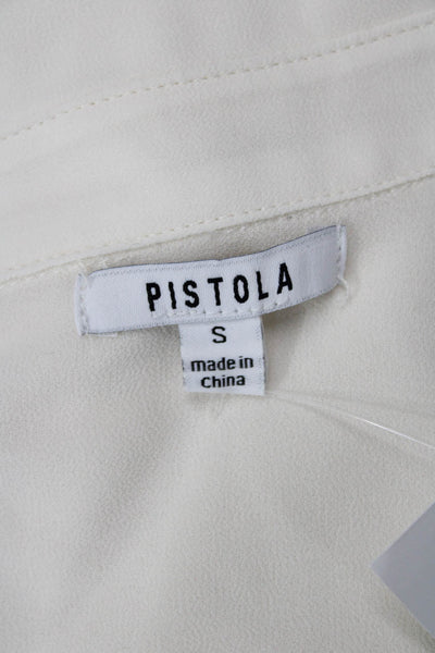 Pistola Womens Basic White Collared Button-Up Blouse Long Sleeve Size S