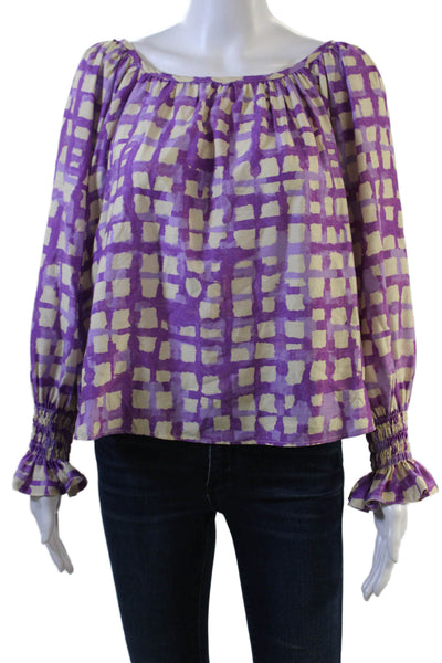 Hunter Bell Womens Bohemian Geometric Long Sleeve Beige Blouse Size XS
