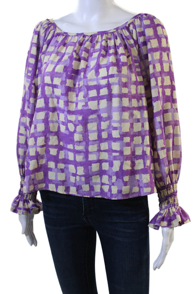 Hunter Bell Womens Bohemian Geometric Long Sleeve Beige Blouse Size XS