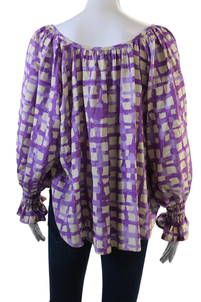 Hunter Bell Womens Bohemian Geometric Long Sleeve Beige Blouse Size XS