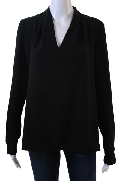 Pearl Women Basic Black V-Neck Long Sleeve Blouse 100% Polyester Size 4