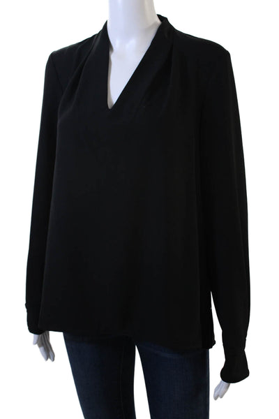 Pearl Women Basic Black V-Neck Long Sleeve Blouse 100% Polyester Size 4