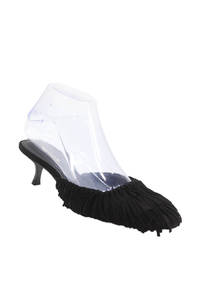 Larroude Womens Sienna Fringe Slip-On Kitten Heels Black Size 5.5