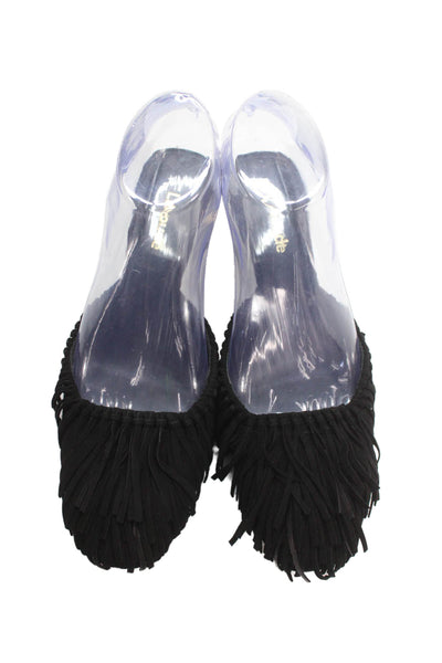 Larroude Womens Sienna Fringe Slip-On Kitten Heels Black Size 5.5
