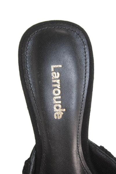 Larroude Womens Sienna Fringe Slip-On Kitten Heels Black Size 5.5
