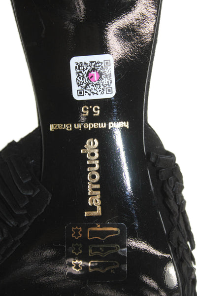 Larroude Womens Sienna Fringe Slip-On Kitten Heels Black Size 5.5