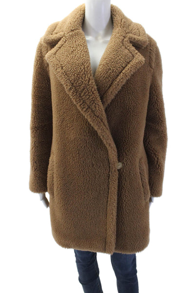 Max Mara Womens Designer Overcoat Brown Collared Button Long Sleeve Size 6