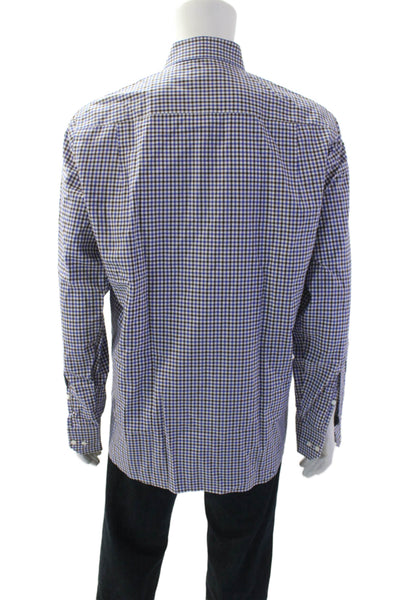 Peter Millar Mens Plaid Check Print Long Sleeve Button-Down Shirt Blue Size L