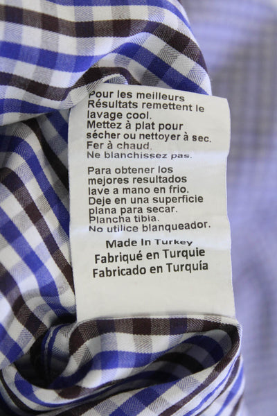 Peter Millar Mens Plaid Check Print Long Sleeve Button-Down Shirt Blue Size L