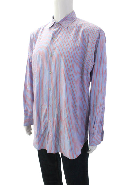 Peter Millar Mens Striped Collared Long Sleeve Button-Front Shirt Blue Size L