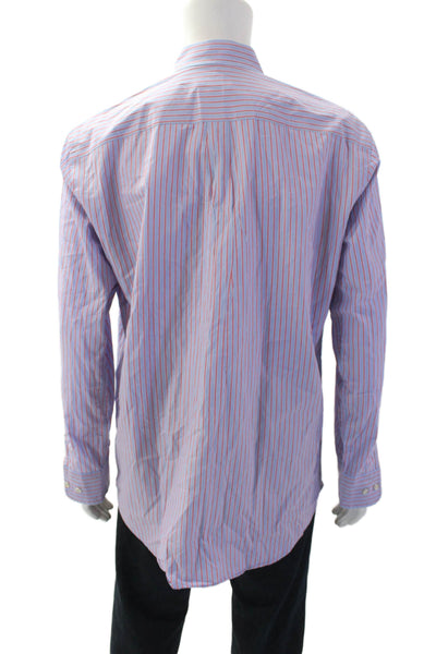 Peter Millar Mens Striped Collared Long Sleeve Button-Front Shirt Blue Size L