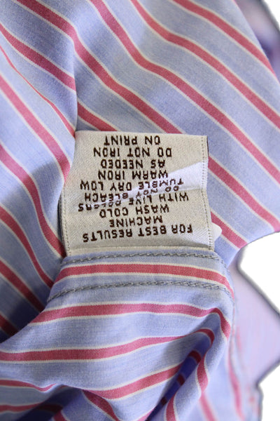 Peter Millar Mens Striped Collared Long Sleeve Button-Front Shirt Blue Size L