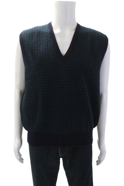 J. Mclaughlin Mens Houndstooth V-Neck Pullover Sweater Vest Green Size L