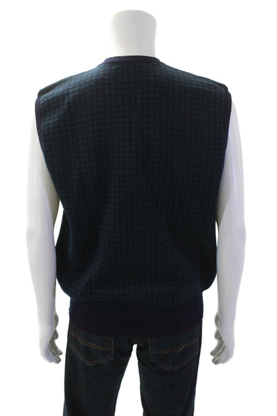 J. Mclaughlin Mens Houndstooth V-Neck Pullover Sweater Vest Green Size L