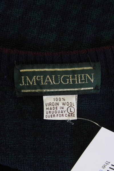 J. Mclaughlin Mens Houndstooth V-Neck Pullover Sweater Vest Green Size L