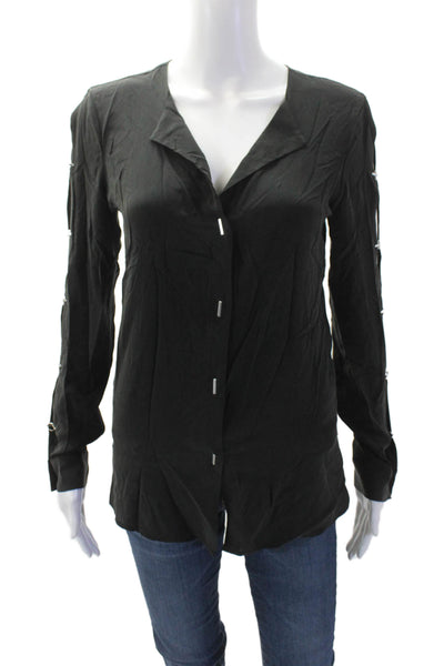 Chelsea And Walker Women Gothic Black V-Neck Long Sleeve Blouse Hook & Eye Size