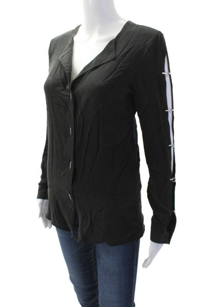 Chelsea And Walker Women Gothic Black V-Neck Long Sleeve Blouse Hook & Eye Size