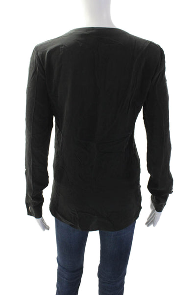 Chelsea And Walker Women Gothic Black V-Neck Long Sleeve Blouse Hook & Eye Size