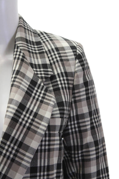 Edward Crutchley Women Beige Plaid Wool Blazer V-Neck Long Sleeve Size XS