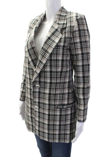 Edward Crutchley Women Beige Plaid Wool Blazer V-Neck Long Sleeve Size XS