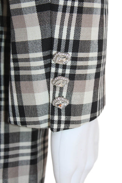 Edward Crutchley Women Beige Plaid Wool Blazer V-Neck Long Sleeve Size XS