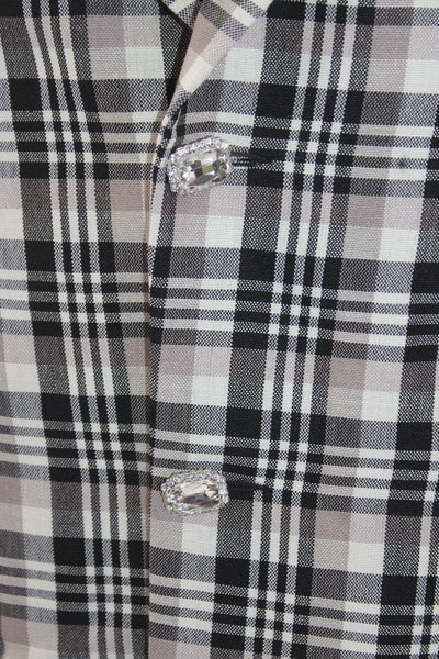 Edward Crutchley Women Beige Plaid Wool Blazer V-Neck Long Sleeve Size XS
