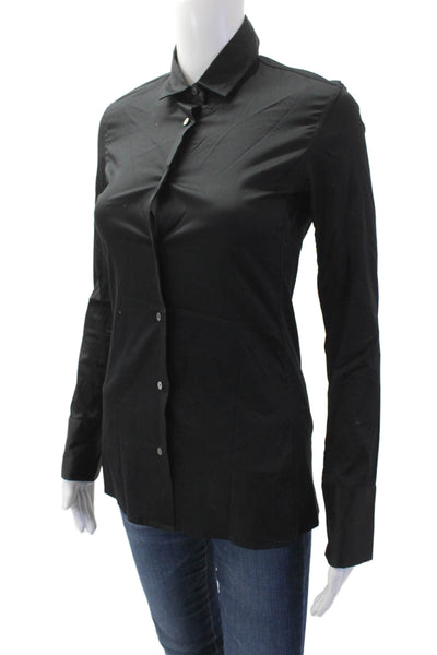 Lareida Women Black Collared Button-Up Blouse Long Sleeve Solid Basic Size 34