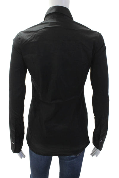 Lareida Women Black Collared Button-Up Blouse Long Sleeve Solid Basic Size 34