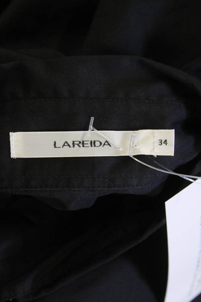 Lareida Women Black Collared Button-Up Blouse Long Sleeve Solid Basic Size 34