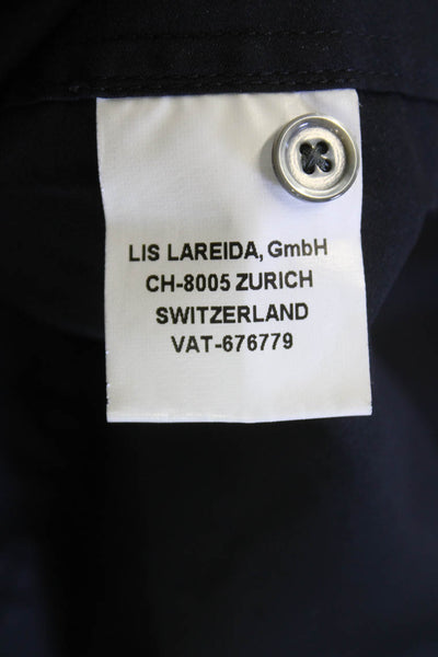 Lareida Women Black Collared Button-Up Blouse Long Sleeve Solid Basic Size 34