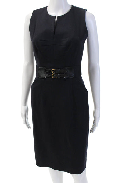 Milly Women Sheath Pencil Dress Black Sleeveless Buckle Size 2