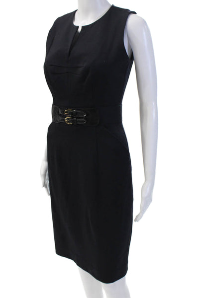 Milly Women Sheath Pencil Dress Black Sleeveless Buckle Size 2