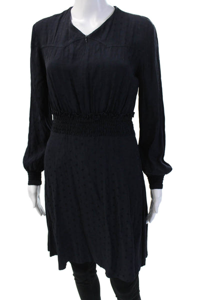 Sandro Women Blouson V-Neck Long Sleeve Polka Dot Dark Blue Zip Size S