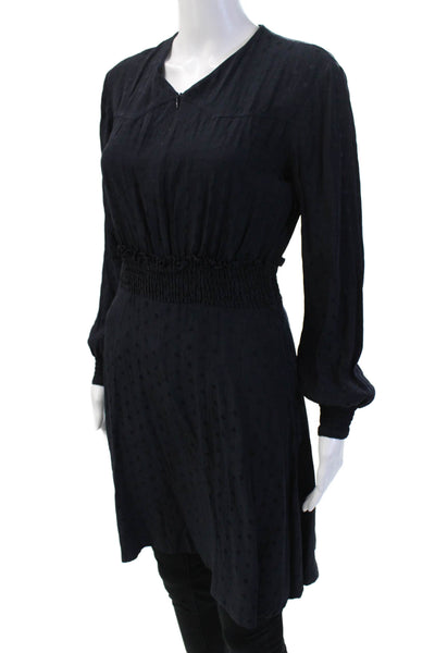 Sandro Women Blouson V-Neck Long Sleeve Polka Dot Dark Blue Zip Size S