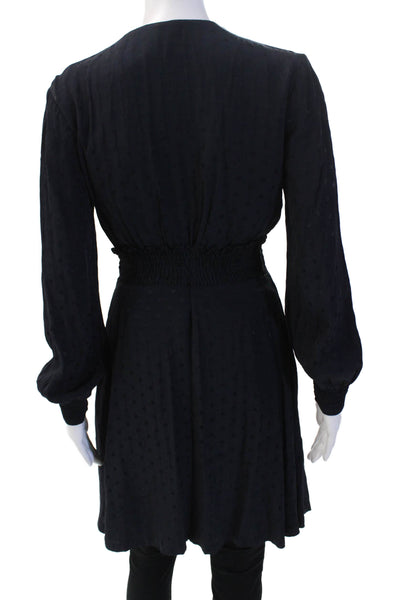 Sandro Women Blouson V-Neck Long Sleeve Polka Dot Dark Blue Zip Size S