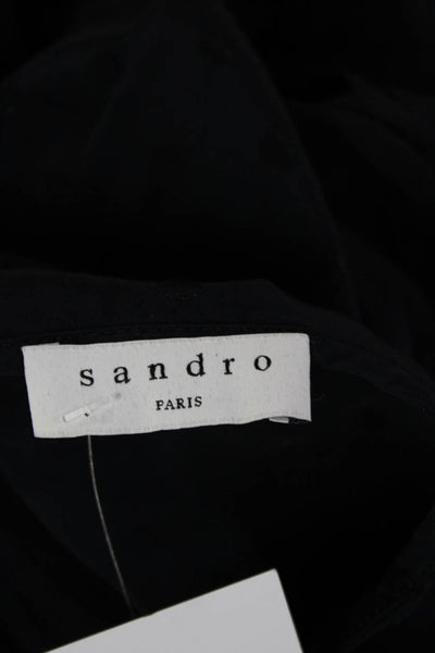 Sandro Women Blouson V-Neck Long Sleeve Polka Dot Dark Blue Zip Size S