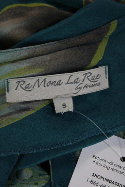 Ra Mona La Rue Womens Blue Butterfly Tunic V-Neck 3/4 Sleeve Button Size S