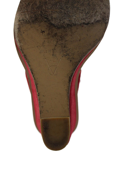 Paul Andrew Womens Suede Fringe Laced Wedge Sandals Red Size 7