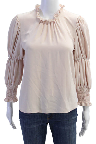 Amanda Uprichard Women Beige High Neck Button Long Sleeve Blouse Size 0P