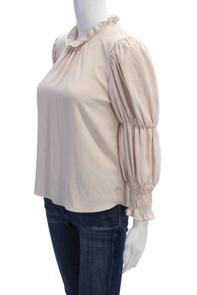 Amanda Uprichard Women Beige High Neck Button Long Sleeve Blouse Size 0P
