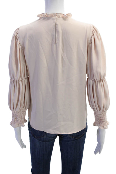 Amanda Uprichard Women Beige High Neck Button Long Sleeve Blouse Size 0P